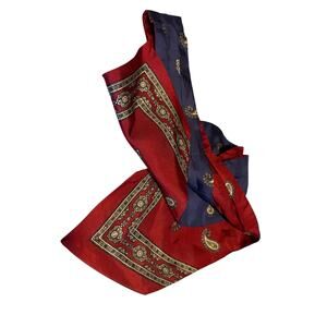 VTG Christian Dior Paris Reversible 100% Silk Ascot Cravat Italy Navy Burgundy